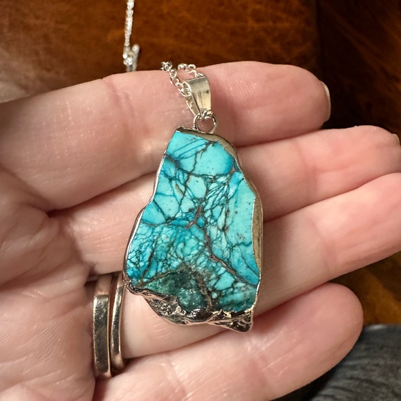 None Jewelry - Turquoise and silver tone Pendant Necklace